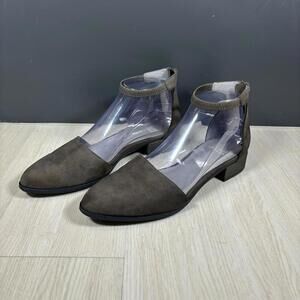 Eileen Fisher Grey Gray Suede Minimalist Classic Hutton Ankle Strap Flats Size 8